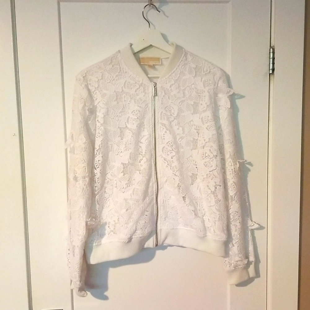 Michael Kors white lace bomber